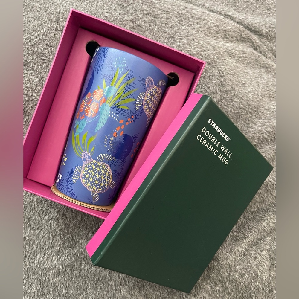 Starbucks Hawaii Collection Blue Sea Turtle Double Walled Ceramic Tumbler new